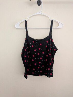 Strawberry Lace Cami Top XL Black Polka Dot Coquette Aesthetic Girly Cottagecore